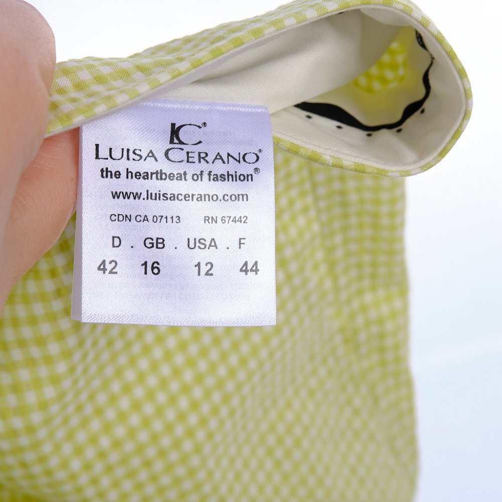 Luisa Cerano Lime Checkered Seersucker Crop Pants Size 12 - Picture 5 of 7